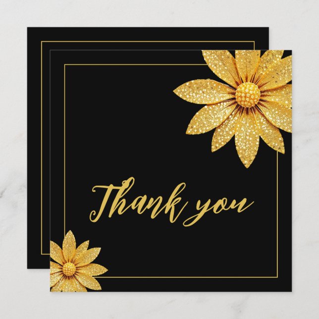 Cartão De Agradecimento Flor Dourada Elegante Doce 16 Aniversário (Frente/Verso)