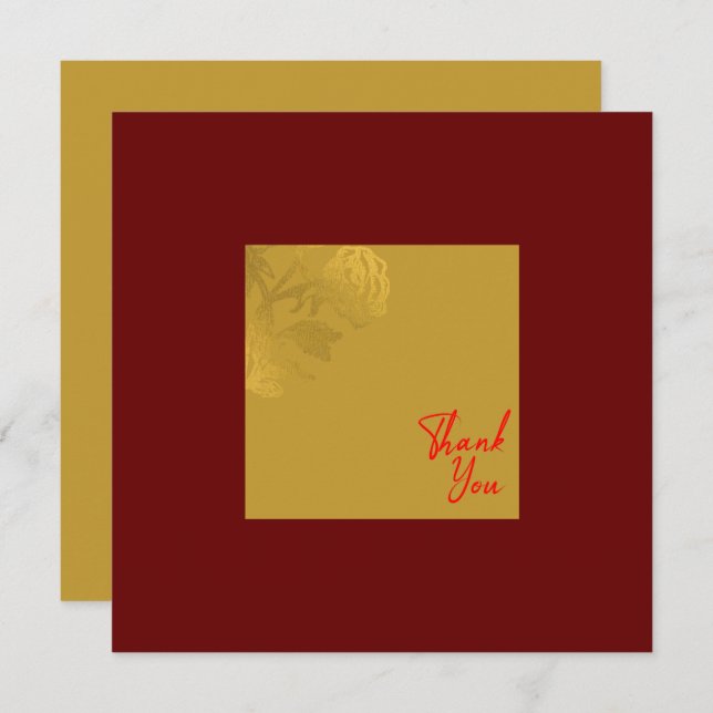 Cartão De Agradecimento Flor Dourado Elegante Vermelho Real (Frente/Verso)