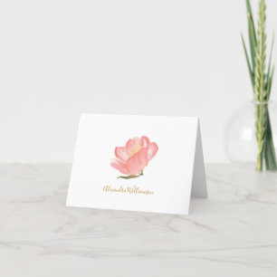 Cartão De Agradecimento Flor Personalizada de Aquarela Rosa Minimalista