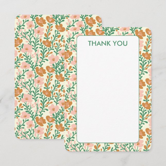 Cartão De Agradecimento Flor Personalizada Rosa Verde Florescências Florai (Frente/Verso)