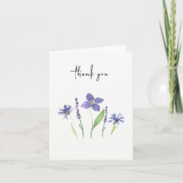 Cartão De Agradecimento Flor Selvagem e Lavanda Aquarela Simples