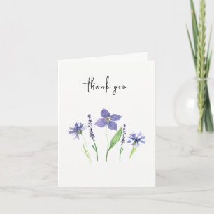 Cartão De Agradecimento Flor silvestre e Lavanda Aquarela Simples