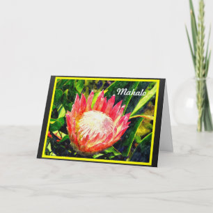 Cartão De Agradecimento Flor tropical do rei Protea de Maui Havaí, Mahalo