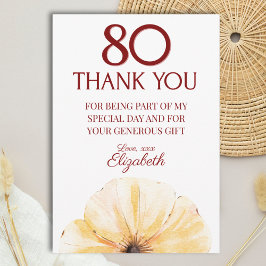 Cartão De Agradecimento Floral 80th Birthday Thanks - Elegant Yellow Bloom