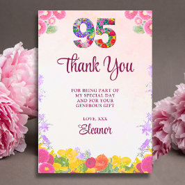 Cartão De Agradecimento Floral 95th Birthday Thanks - Blush Bloom 95 Years