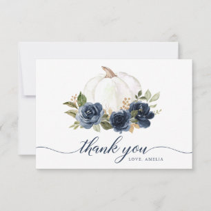 Cartão de Agradecimento Floral Abóbora Azul Naval 