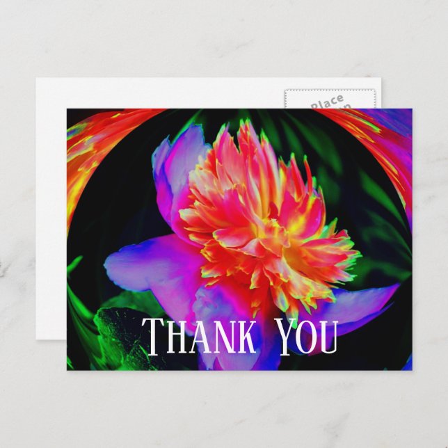Cartão de Agradecimento Floral Abstrato Peônia Vib (Frente/Verso)