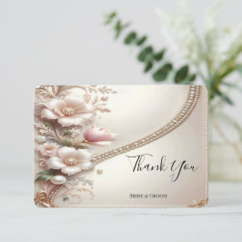 Cartão De Agradecimento Floral and Pearl Embellishments Thank You Card