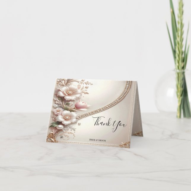 Cartão De Agradecimento Floral and Pearl Embellishments Thank You Card (Frente)