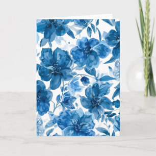 Cartão De Agradecimento Floral Aquarela Azul Elegante