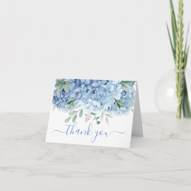 Cartão de Agradecimento Floral Aquarela Hortênsias (Frente)