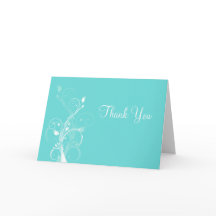 Cartão de Agradecimento Floral Azul Água e Branco