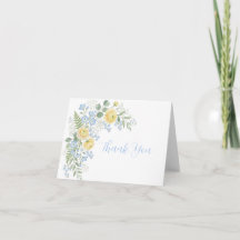 Cartão de Agradecimento Floral Azul Amarelo para C