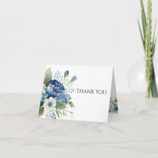 Cartão de Agradecimento Floral Azul, Aquarela