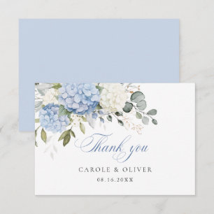 Cartão De Agradecimento Floral Azul Branco Hydrangea Greenery Casamento
