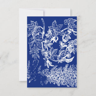 Cartão De Agradecimento Floral Azul e Branco Obrigado