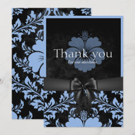 Cartão de agradecimento floral azul e preto