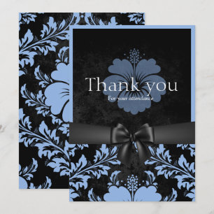 Cartão de agradecimento floral azul e preto
