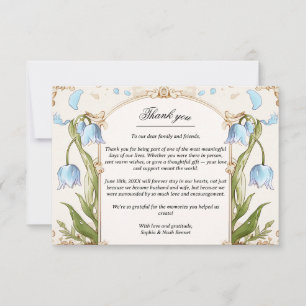 Cartão De Agradecimento Floral Azul Elegante e Casamento Dourado Obrigado