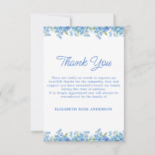 Cartão De Agradecimento Floral Azul Esquecer Não Me Moderno Funeral Memori