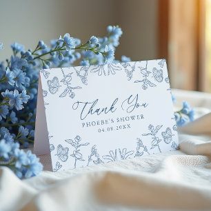 Cartão De Agradecimento Floral Azul Francês em Chinoiserie Cortina de Banh