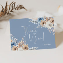 Cartão de Agradecimento Floral Azul para Chá de No
