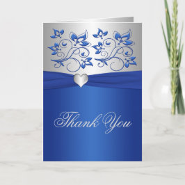 Cartão de Agradecimento Floral Azul Real e Coração