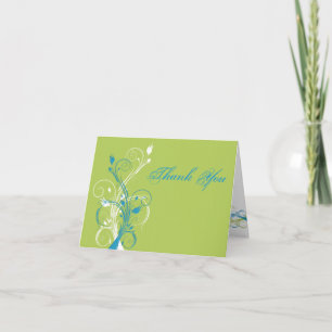 Cartão de Agradecimento Floral Azul Verde Branco