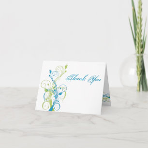 Cartão de Agradecimento Floral Azul Verde Branco