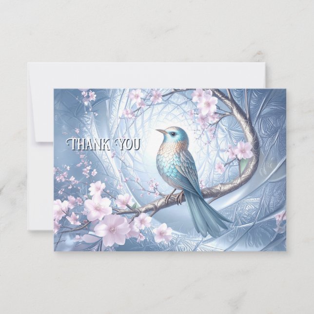 Cartão de Agradecimento Floral Blue Bird (Frente)