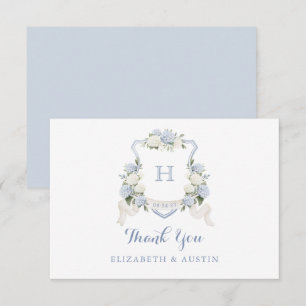 Cartão De Agradecimento Floral Blue Hydrangea Crest Casamento Monograma