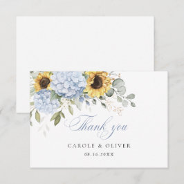 Cartão De Agradecimento Floral Blue Hydrangea Sunflower Casamento Obrigado