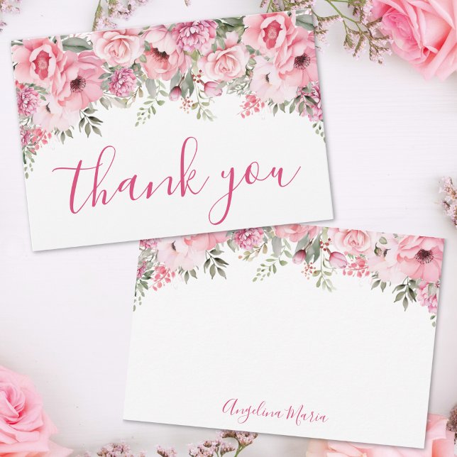 Cartão De Agradecimento Floral Blush Pink Quinceañera (Floral Blush Pink Quinceañera Thank You Card)