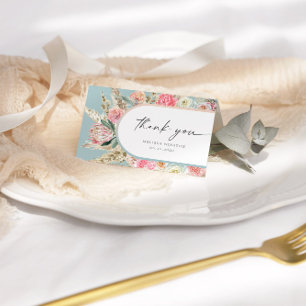 Cartão de agradecimento floral boêmio em azul turq