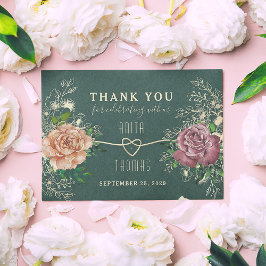 Cartão De Agradecimento Floral Boho Emerald Green Wedding