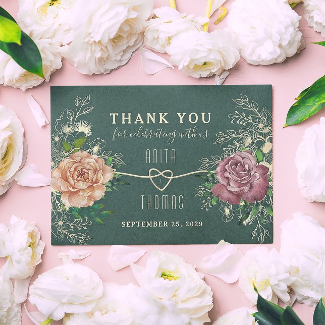 Cartão De Agradecimento Floral Boho Emerald Green Wedding (Criador carregado)