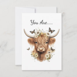 Cartão De Agradecimento Floral Boho Highland Cow Butterfly Whimy