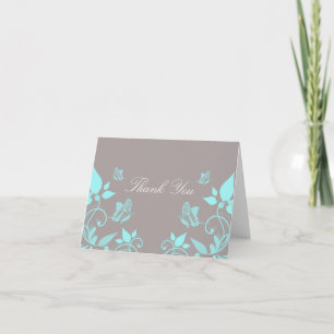 Cartão de Agradecimento Floral Borboleta Aqua