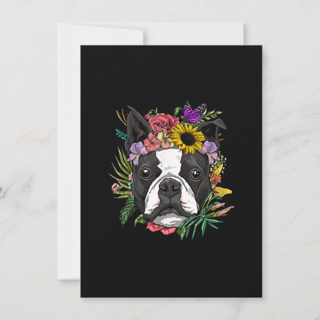 Cartão De Agradecimento Floral Boston Terrier Dog Nature Primavera (Frente)