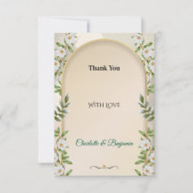 Cartão de Agradecimento Floral Branco Arco Dourado