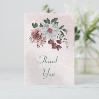 Cartão De Agradecimento floral branco rosa de canela rosa