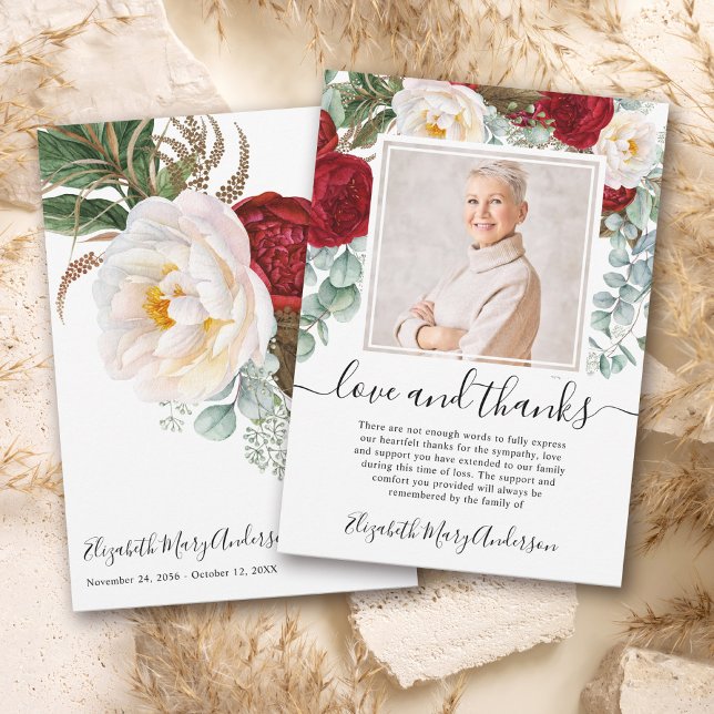 Cartão De Agradecimento Floral Branco Vermelho Obrigado Foto De Enfermeiro (Criador carregado)