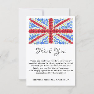 Cartão De Agradecimento Floral British Flag Memorial Funeral Patriótico