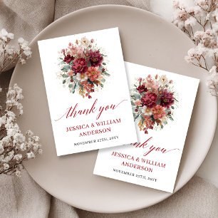 Cartão de Agradecimento Floral Burgundy Glam Fall