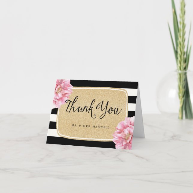 Cartão De Agradecimento Floral Chic Wedding Thank You Card / Champagne (Frente)