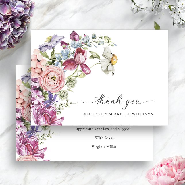 Cartão De Agradecimento Floral Colorida (Elegant Jewel Tone Floral Colorful Thank You Card by Painted Paperie
)