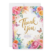 Cartão de Agradecimento Floral Colorido em Aquarel