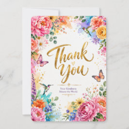 Cartão de Agradecimento Floral Colorido em Aquarel