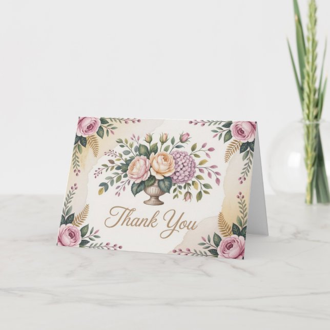 Cartão de Agradecimento Floral com Grinalda de Aqu (Frente)