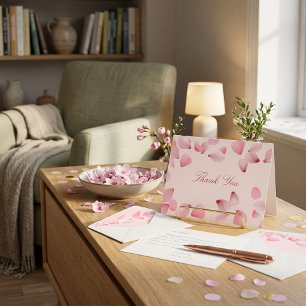 Cartão de Agradecimento Floral com Pétalas de Rosa